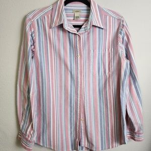 Vintage L.L. Bean Striped Pastel Pink Green Purple Button Down Shirt Size Large